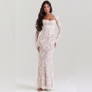 House of CB Artemis Vintage Cream Maxi Dress Corset Bodice Women’s Medium w/ Box